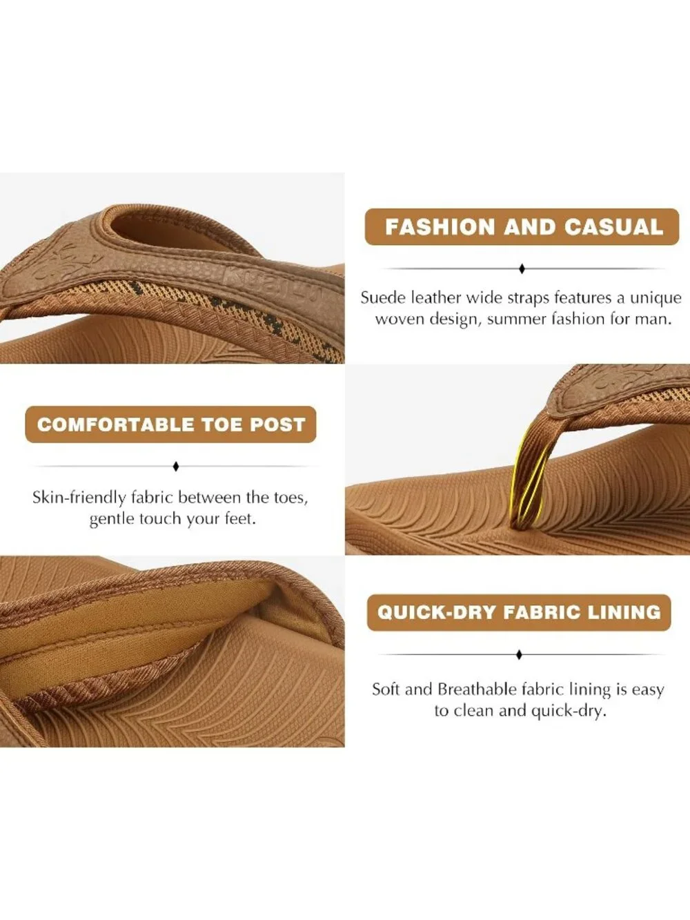 Men's Khaki Arch Support Sport Flip Flops Comfort Orthotic Thong Sandal Shoes